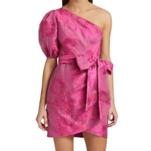 NWT Monique Lhuillier Bright Pink Embroidered Cloqué Mini Dress - Sz 14